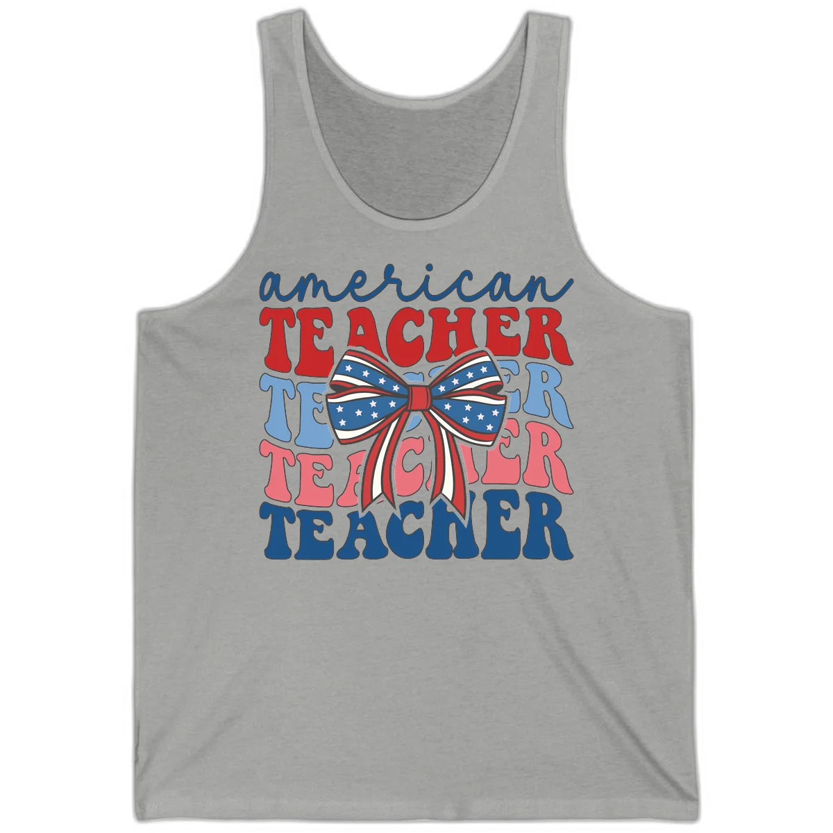 American Teacher Patriotic Bow Tank in Athletic Heather