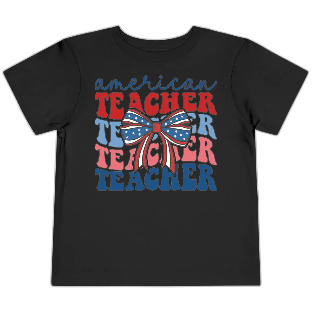 American Teacher Patriotic Bow Toddler T-Shirt in Black