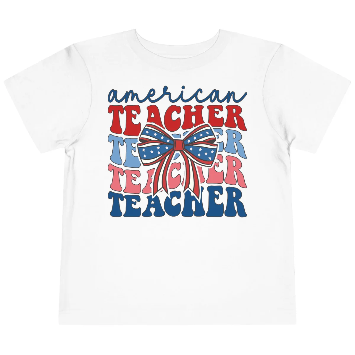 American Teacher Patriotic Bow Toddler T-Shirt in White