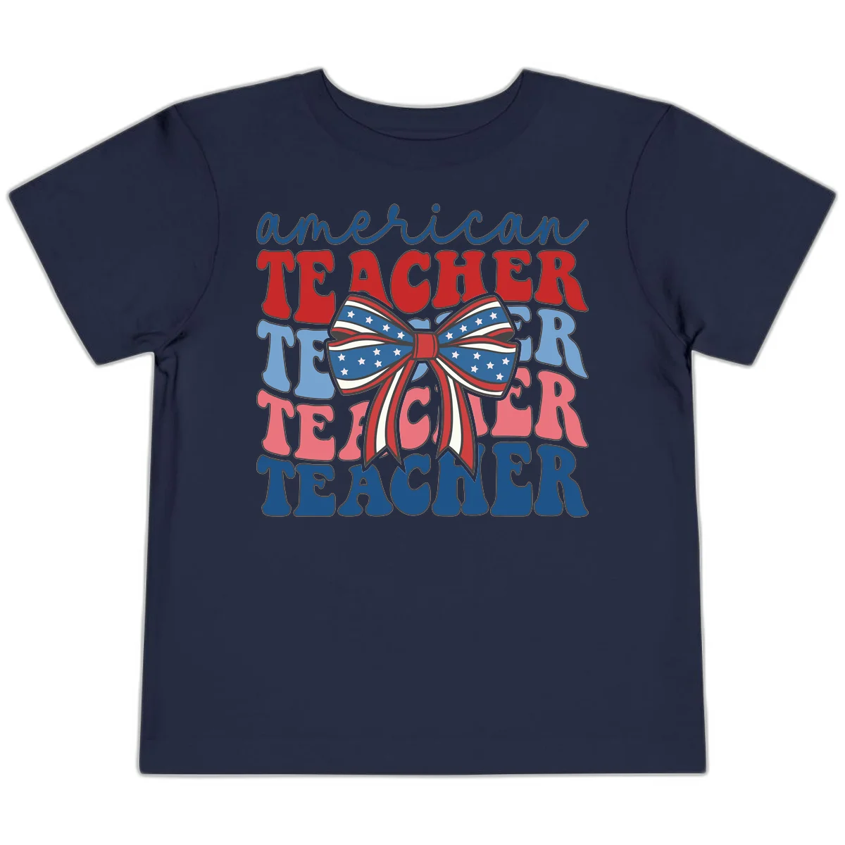 American Teacher Patriotic Bow Toddler T-Shirt in Navy