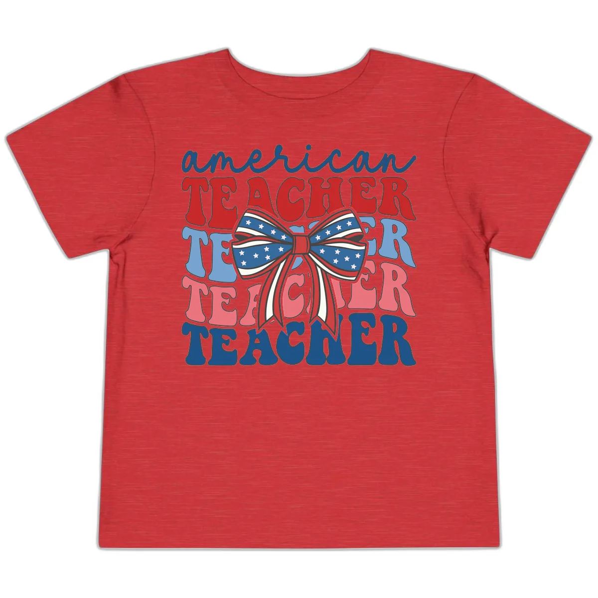 American Teacher Patriotic Bow Design Toddler T-Shirt in Heather Red