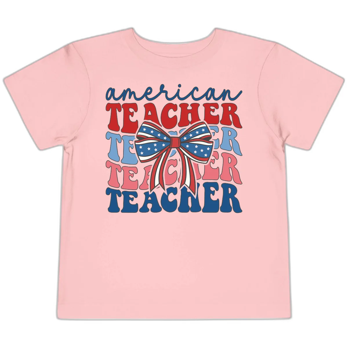 American Teacher Patriotic Bow Toddler T-Shirt in Pink