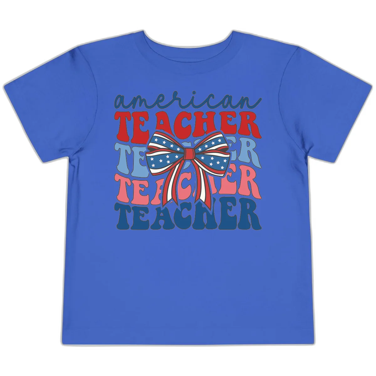 American Teacher Patriotic Bow Toddler T-Shirt in True Royal