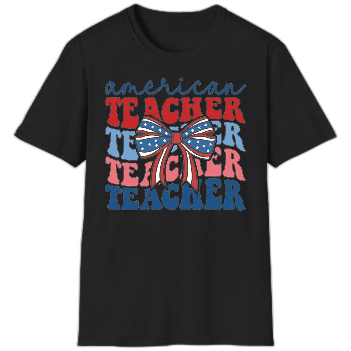 American Teacher Patriotic Bow T-Shirt in Black