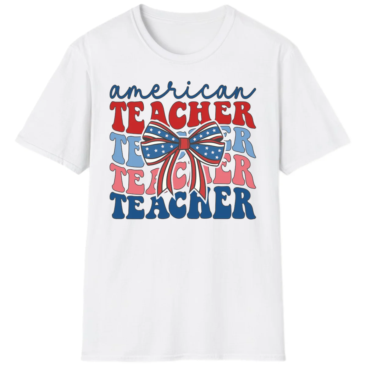 American Teacher Patriotic Bow T-Shirt in White