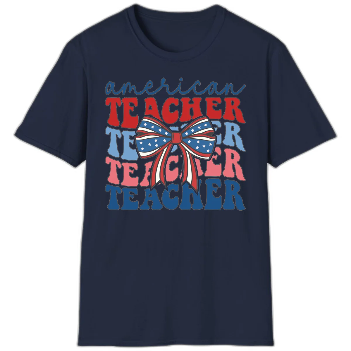 American Teacher Patriotic Bow T-Shirt in Navy