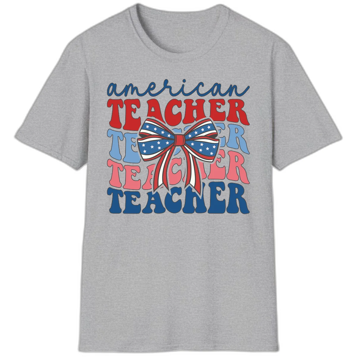 American Teacher Patriotic Bow T-Shirt in Sport Grey