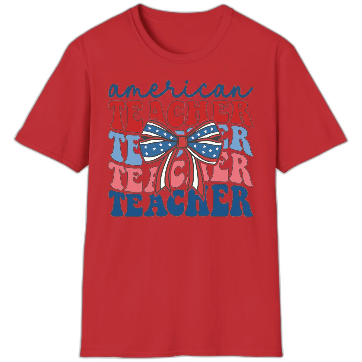 American Teacher Patriotic Bow T-Shirt in Red
