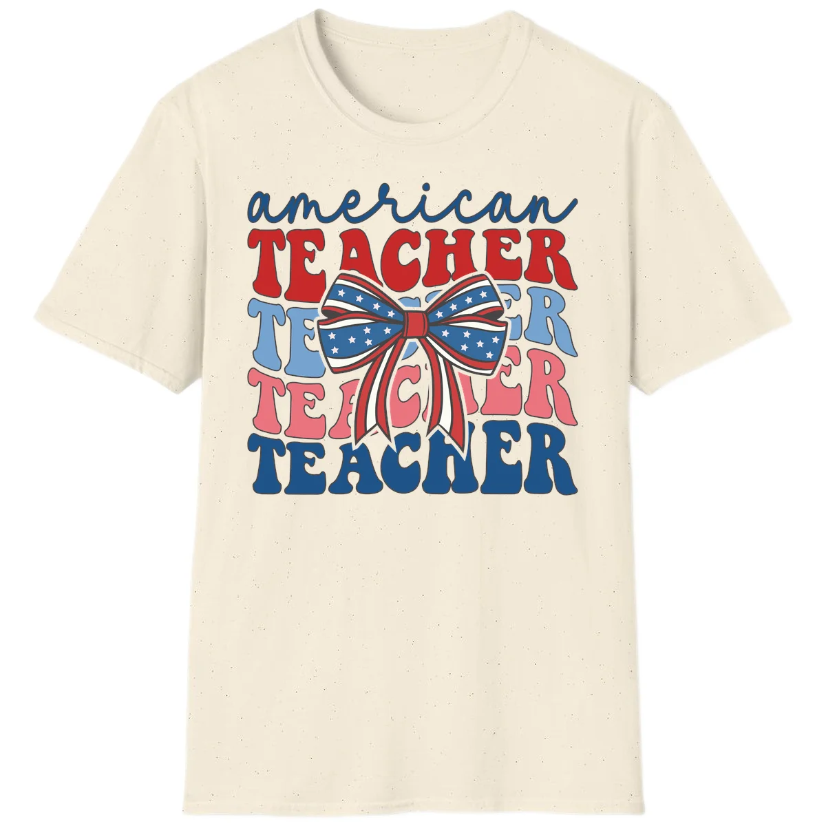 American Teacher Patriotic Bow T-Shirt in Natural