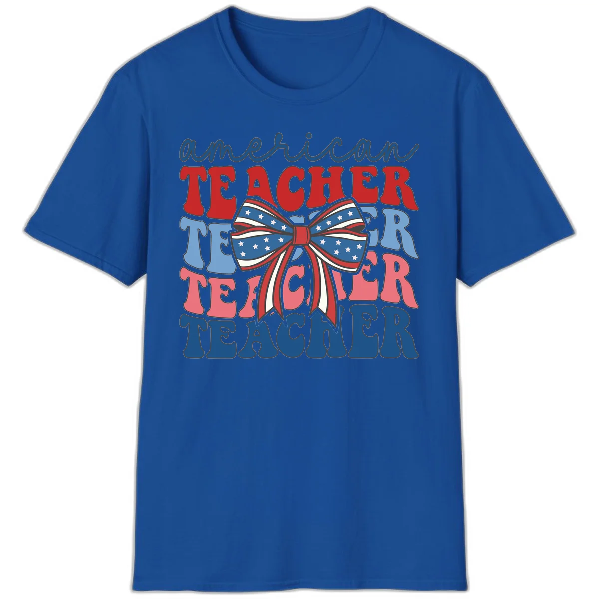 American Teacher Patriotic Bow T-Shirt in Royal