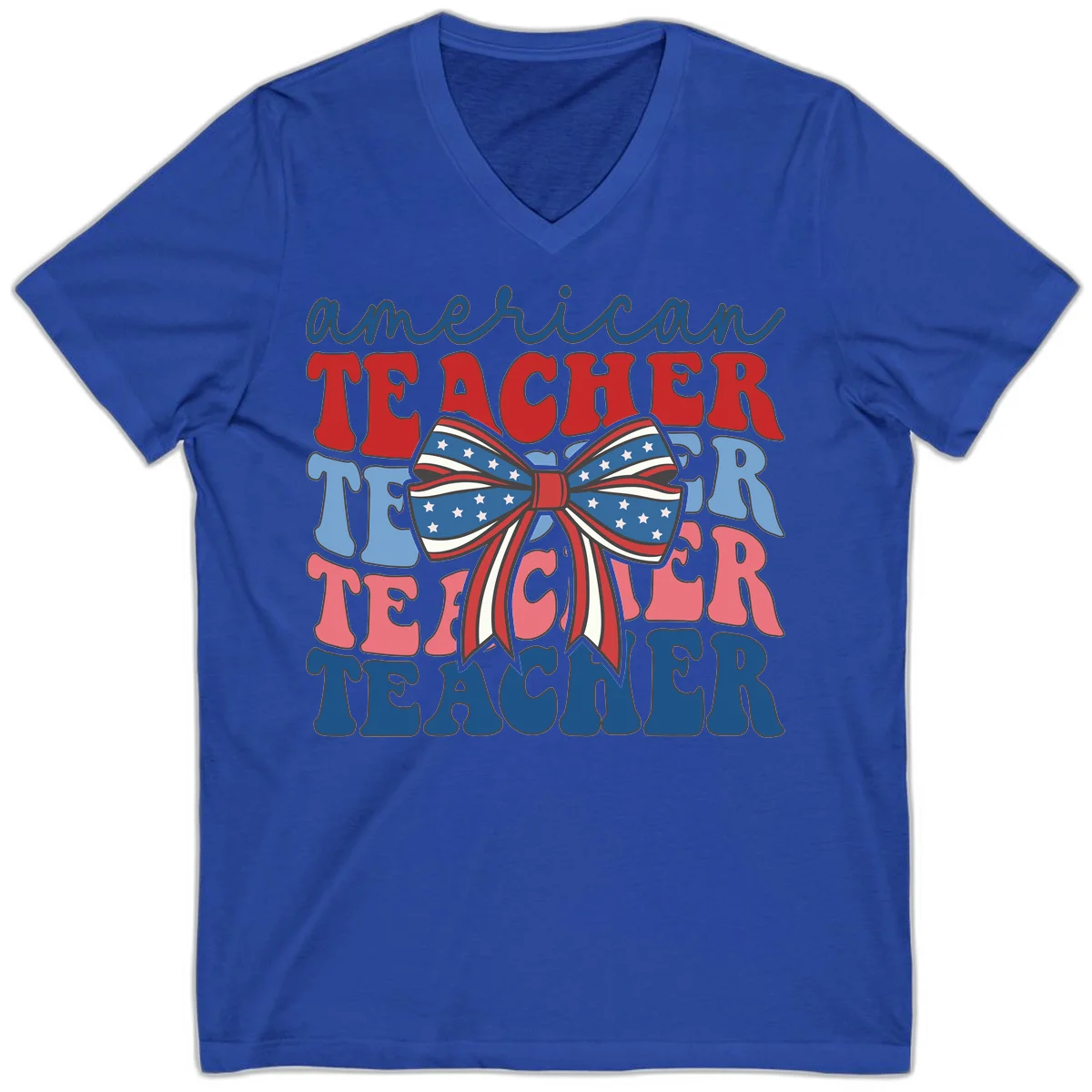 American Teacher Patriotic Bow V-Neck in True Royal