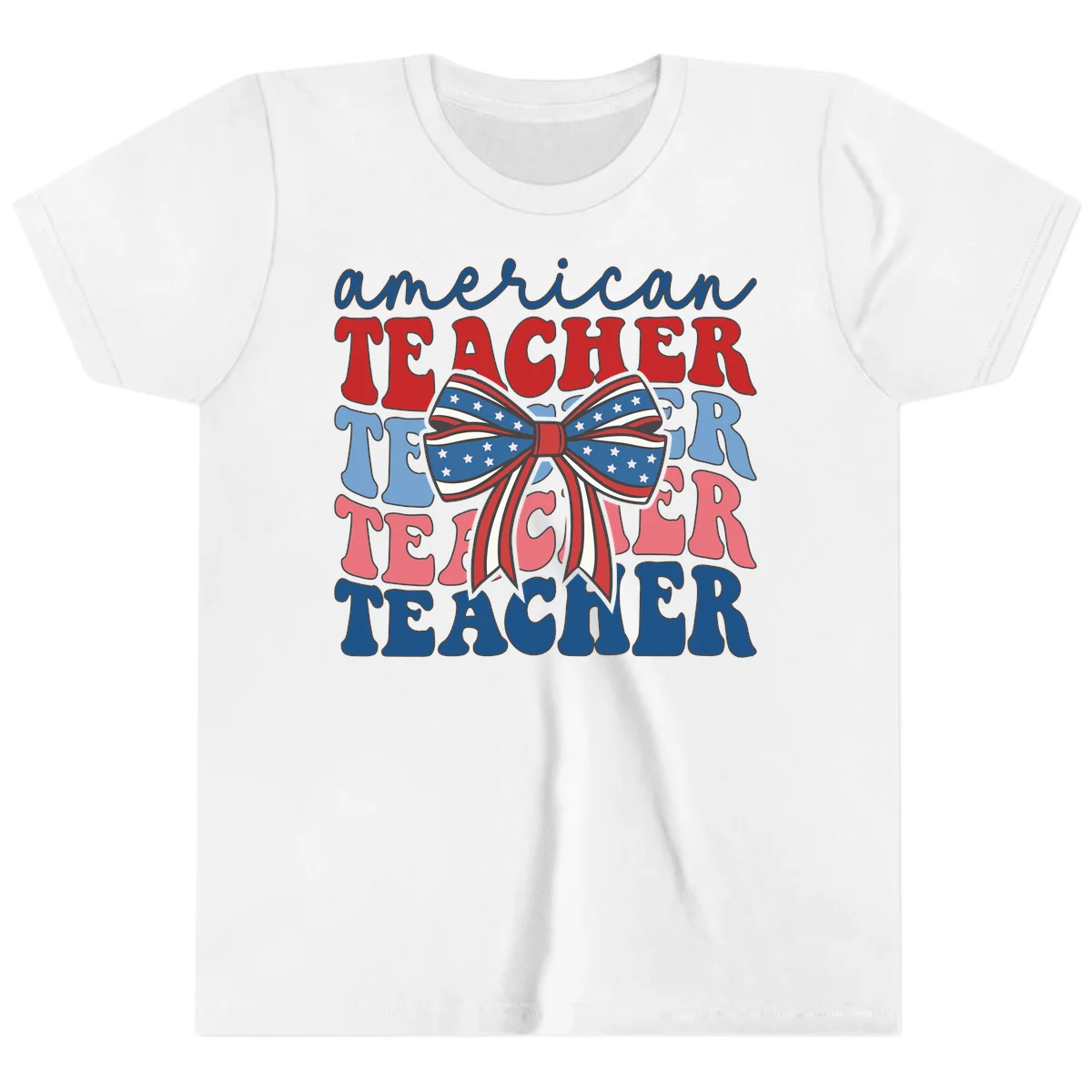 American Teacher Patriotic Bow Youth T-Shirt in White
