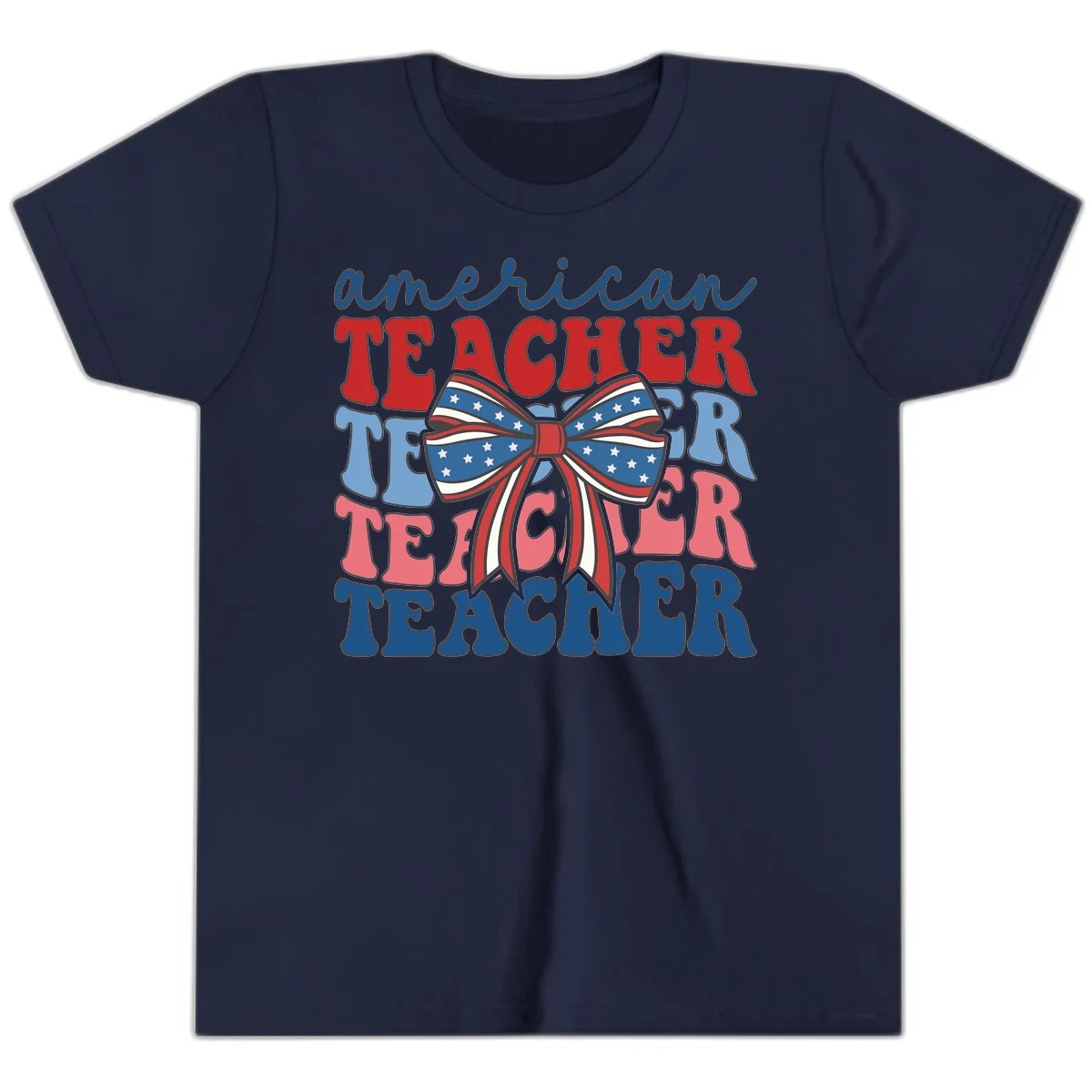 American Teacher Patriotic Bow Youth T-Shirt in Navy