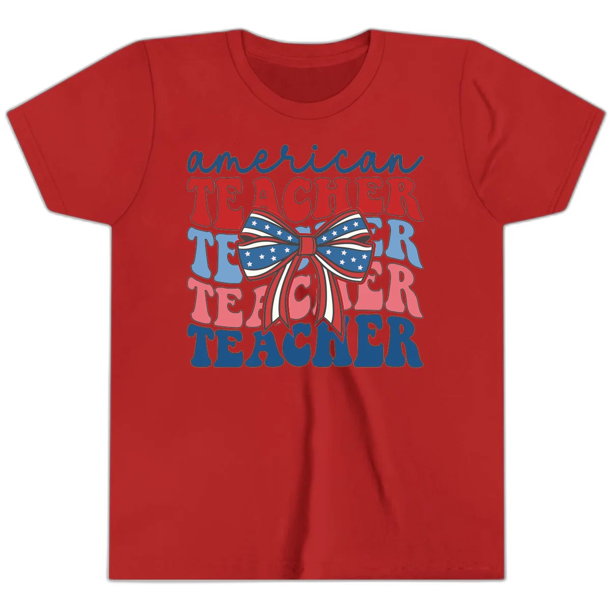 American Teacher Patriotic Bow Youth T-Shirt in Red