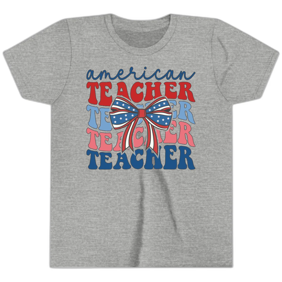 American Teacher Patriotic Bow Youth T-Shirt in Athletic Heather