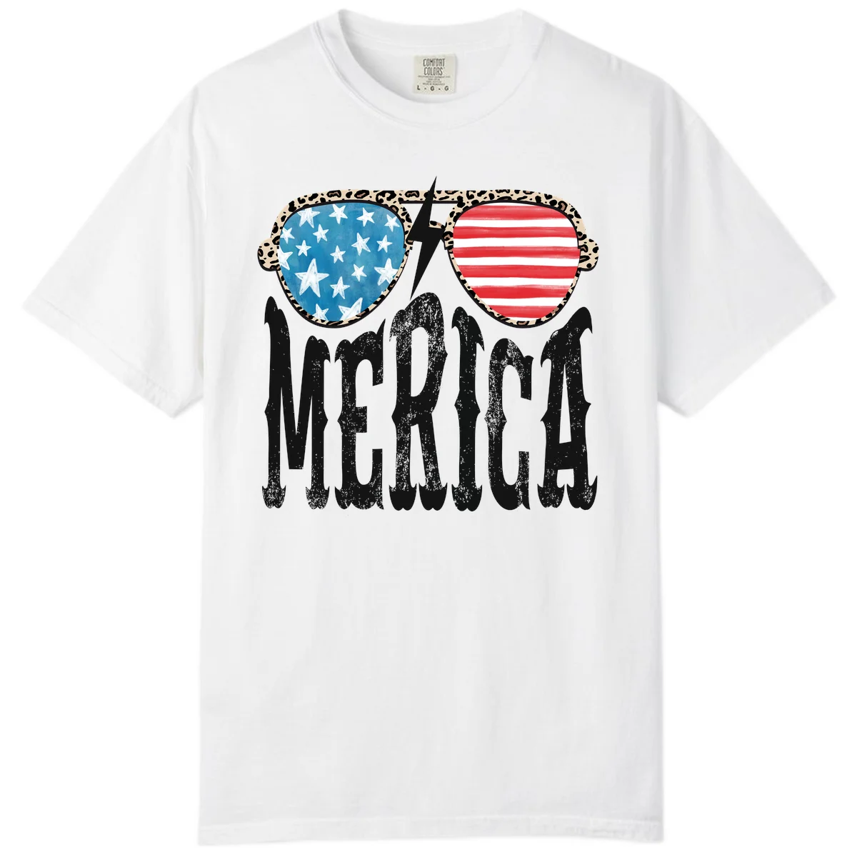 Patriotic Leopard Print Sunglasses Merica Comfort Color Tee in White