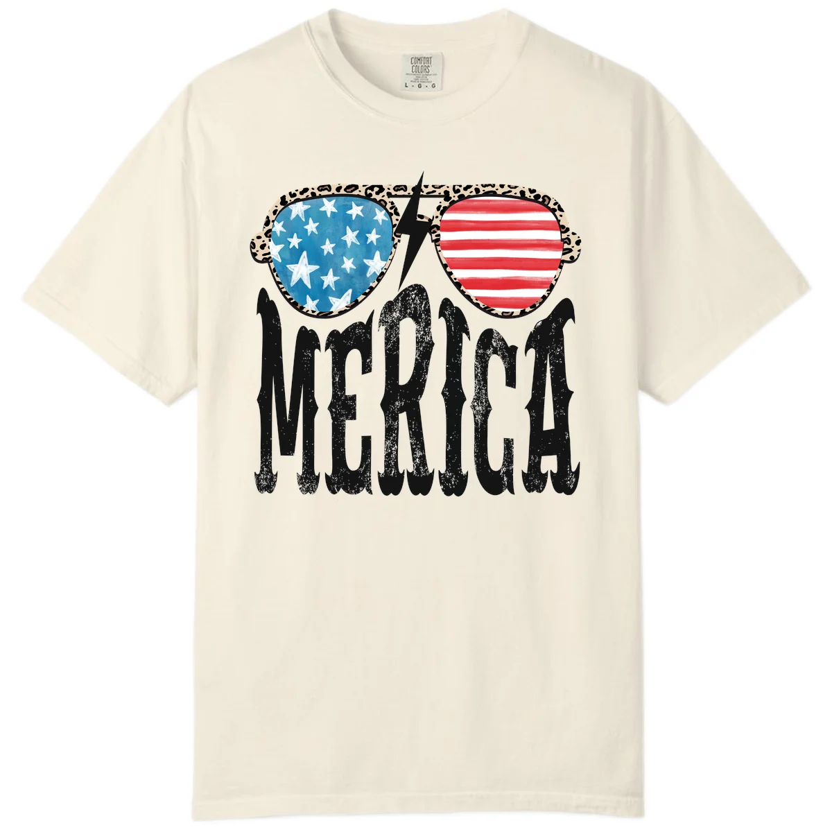 Patriotic Leopard Print Sunglasses Merica Comfort Color Tee in Ivory