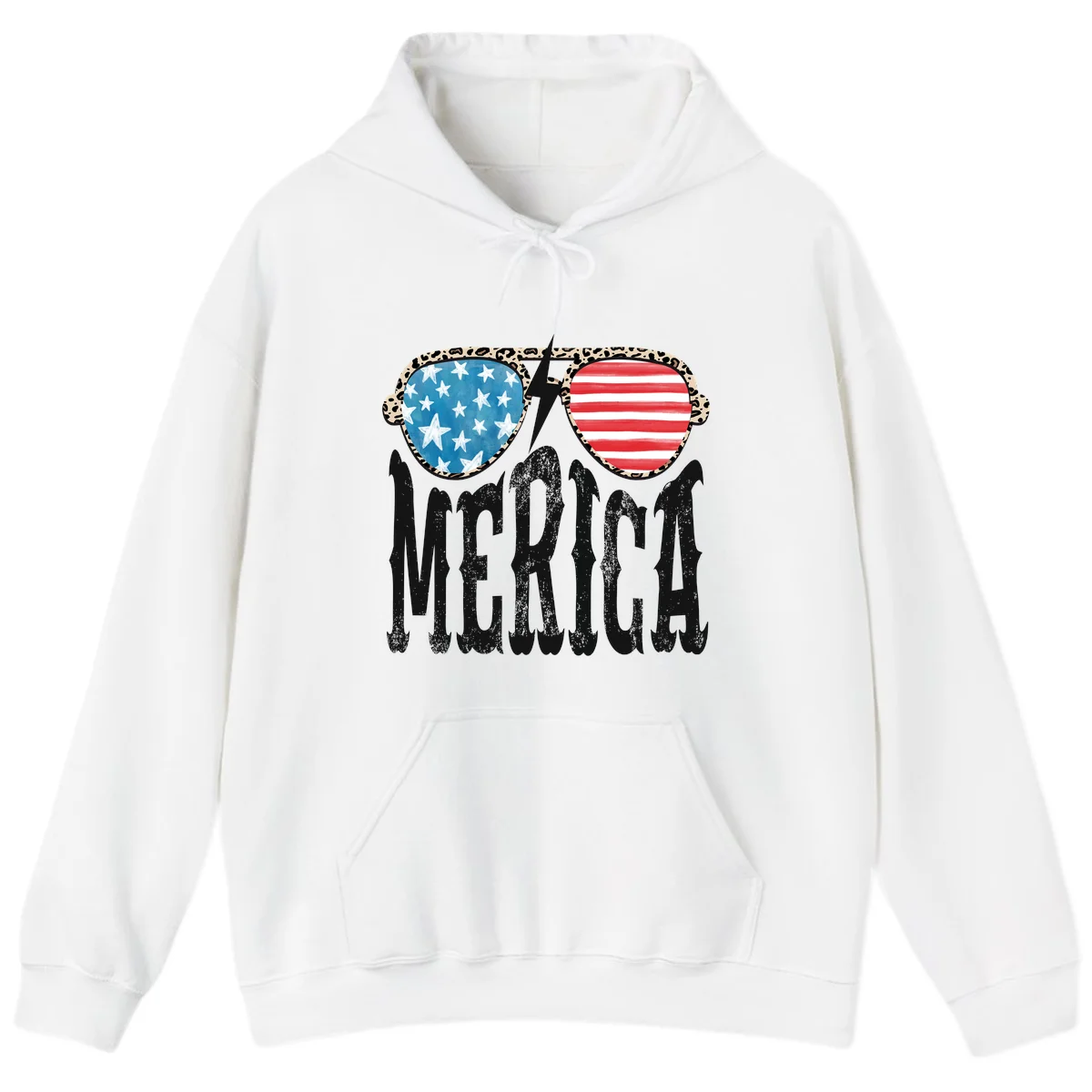 Patriotic Leopard Print Sunglasses Merica Hoodie in White