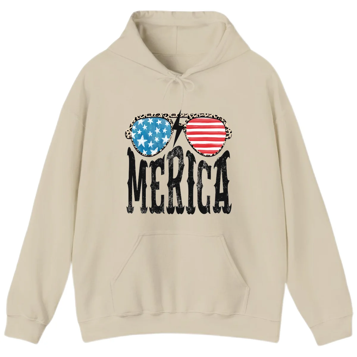 Patriotic Leopard Print Sunglasses Merica Hoodie in Sand