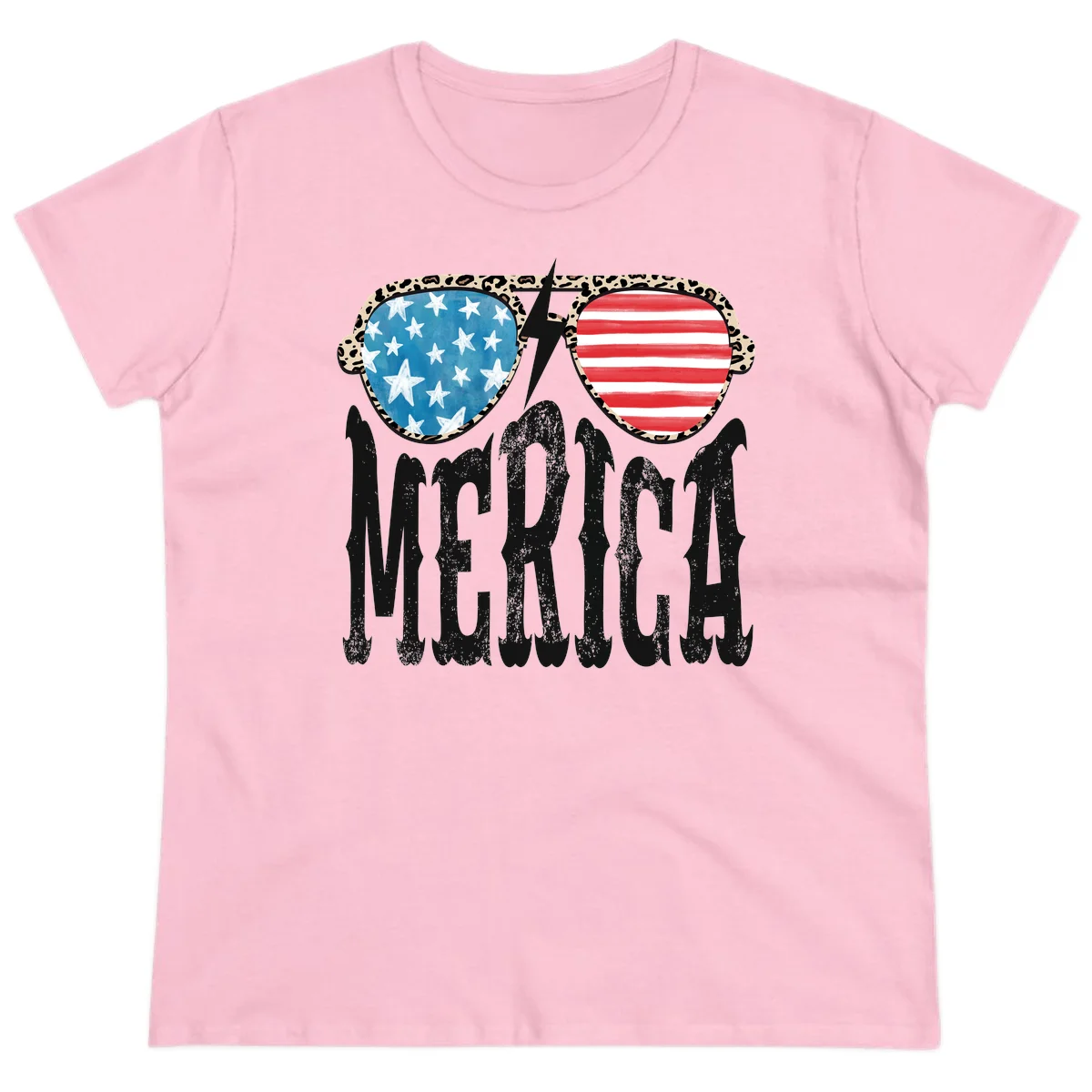 Patriotic Leopard Print Sunglasses Merica Ladies Tee in Light Pink