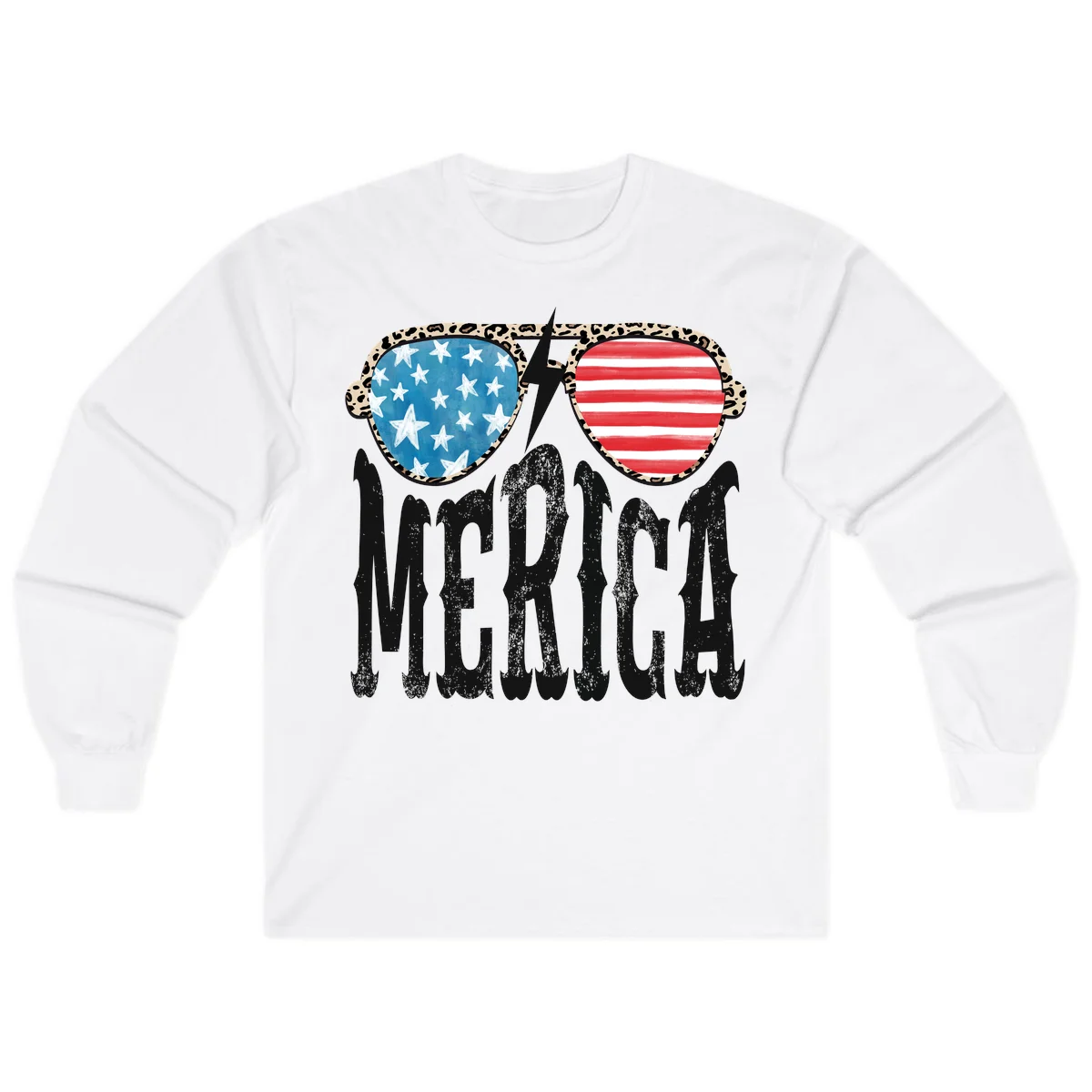 Patriotic Leopard Print Sunglasses Merica Long Sleeve in White