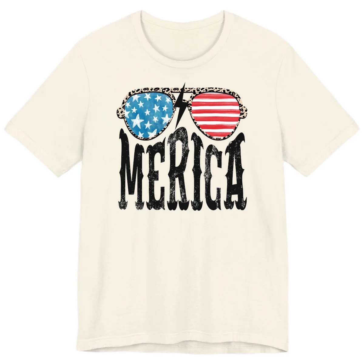 Patriotic Leopard Print Sunglasses Merica Premium T-Shirt in Natural