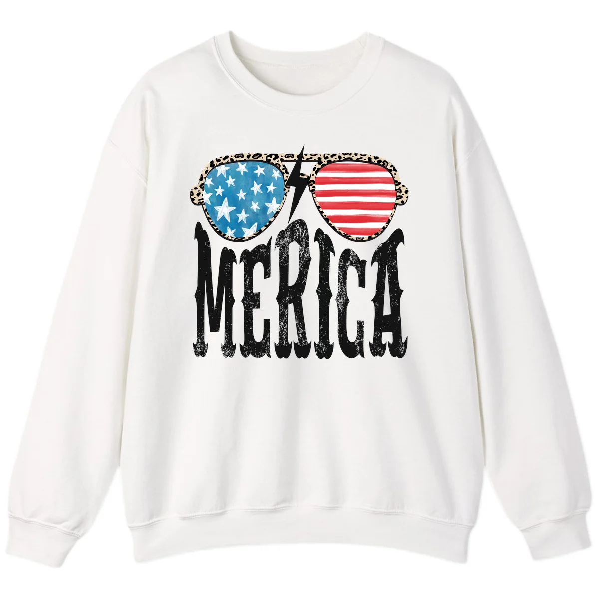 Patriotic Leopard Print Sunglasses Merica Sweatshirt in White