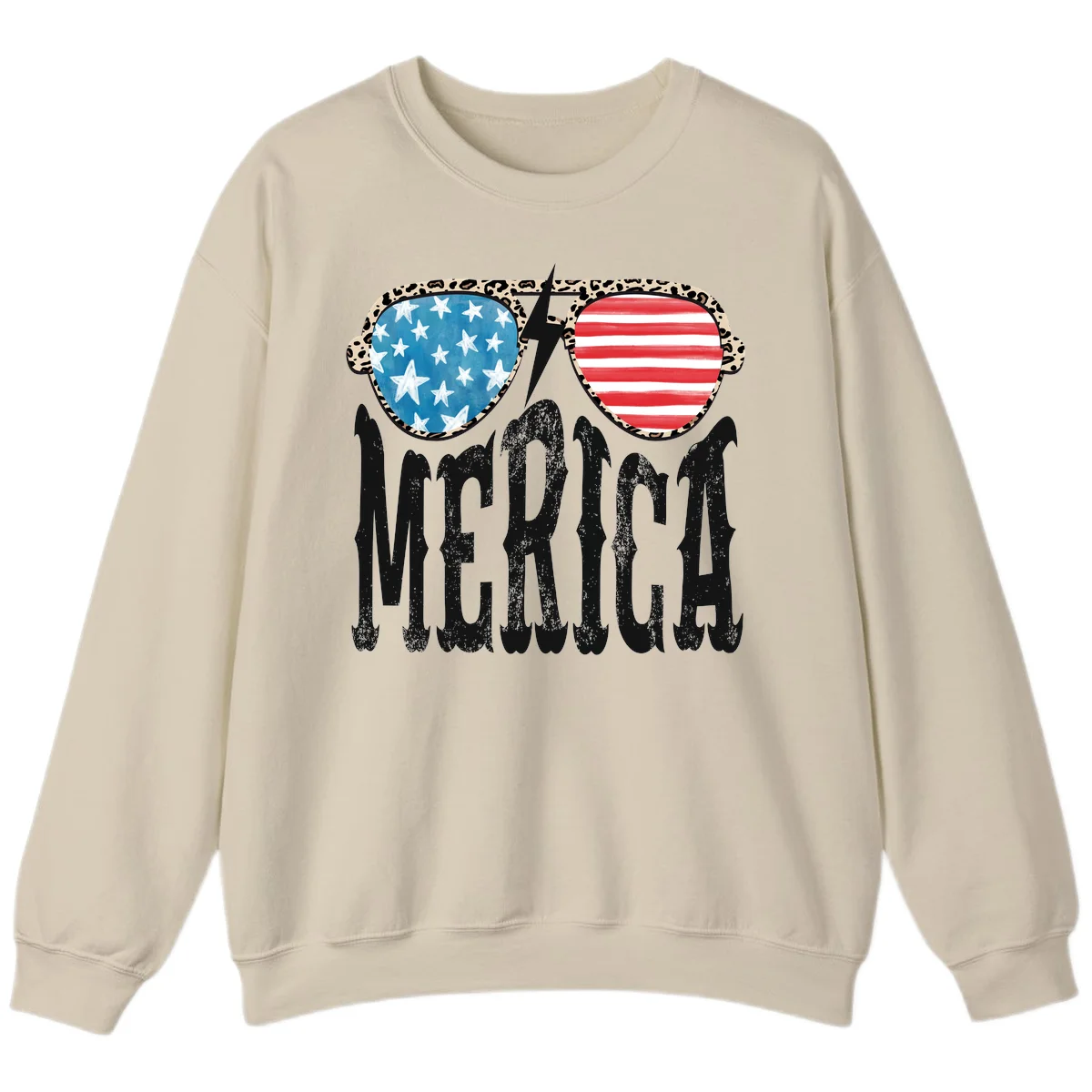 Patriotic Leopard Print Sunglasses Merica Sweatshirt in Sand