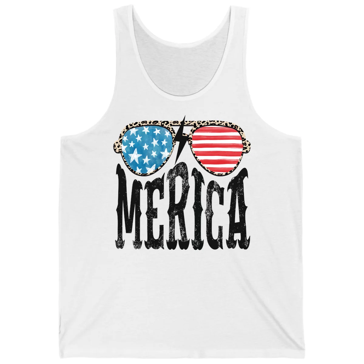 Patriotic Leopard Print Sunglasses Merica Tank in White