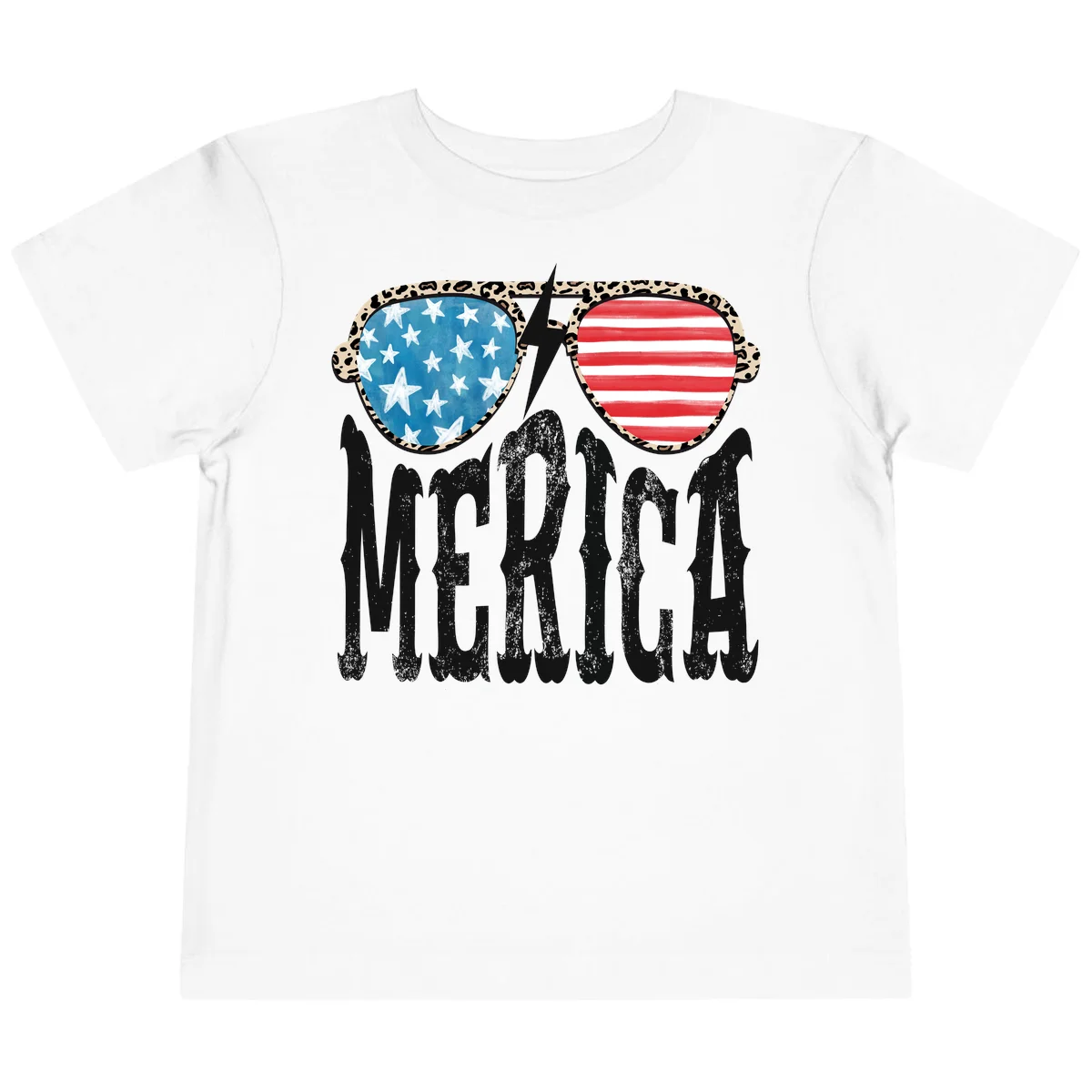Patriotic Leopard Print Sunglasses Merica Toddler T-Shirt in White