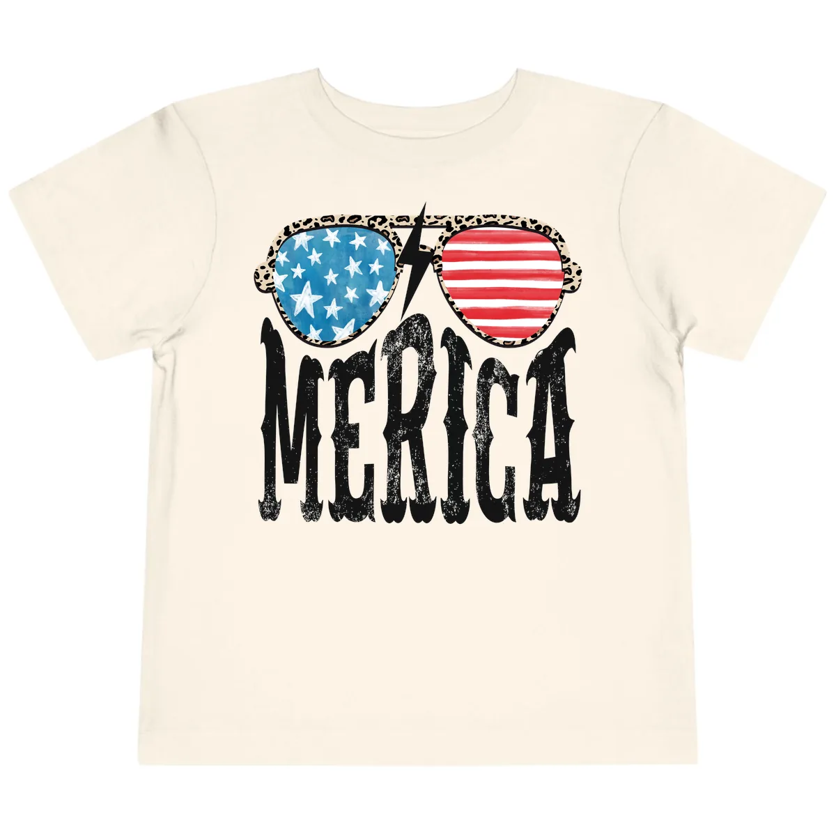 Patriotic Leopard Print Sunglasses Merica Design Toddler T-Shirt in Natural