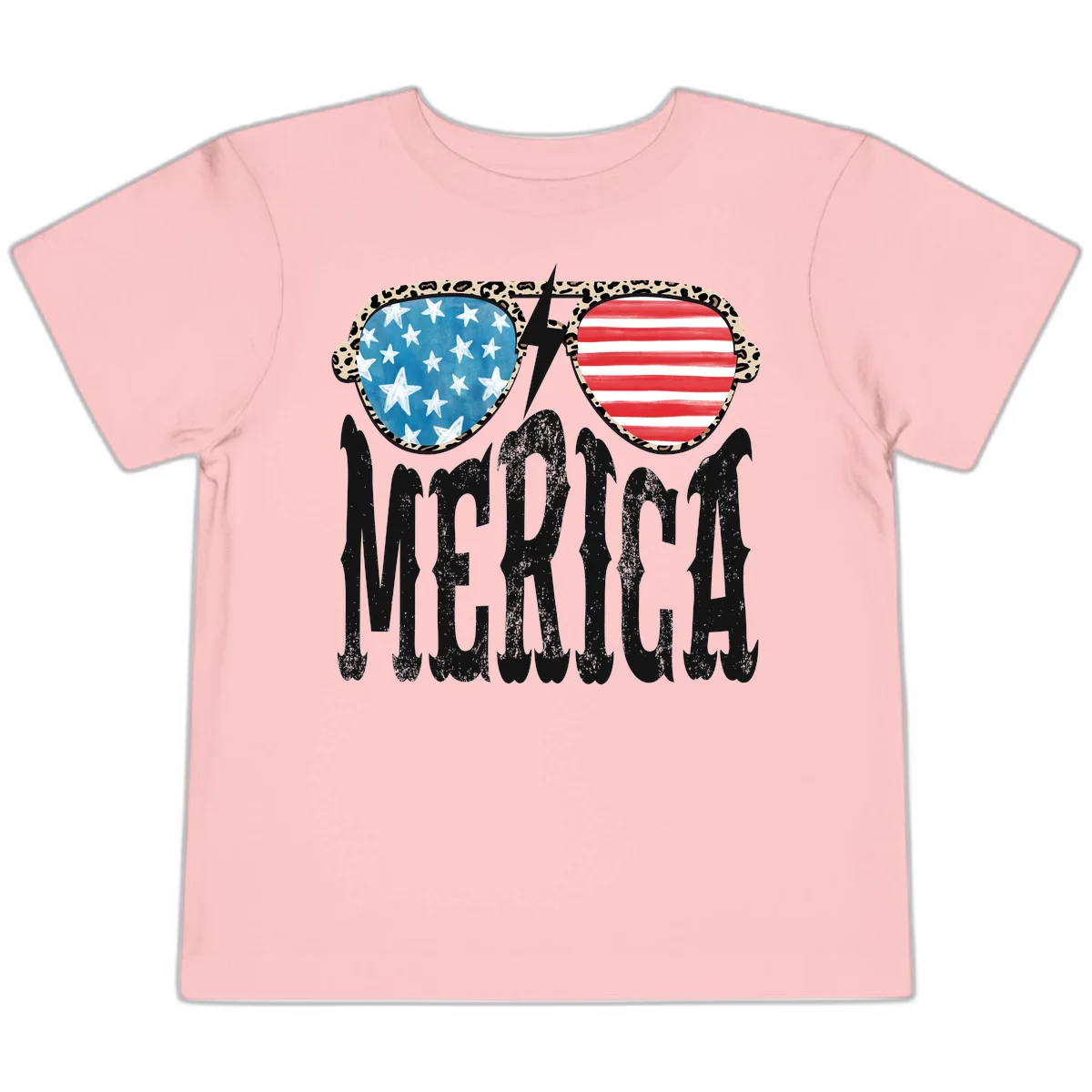 Patriotic Leopard Print Sunglasses Merica Toddler T-Shirt in Pink