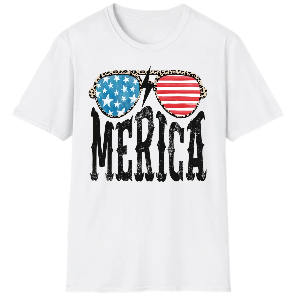 Patriotic Leopard Print Sunglasses Merica T-Shirt in White