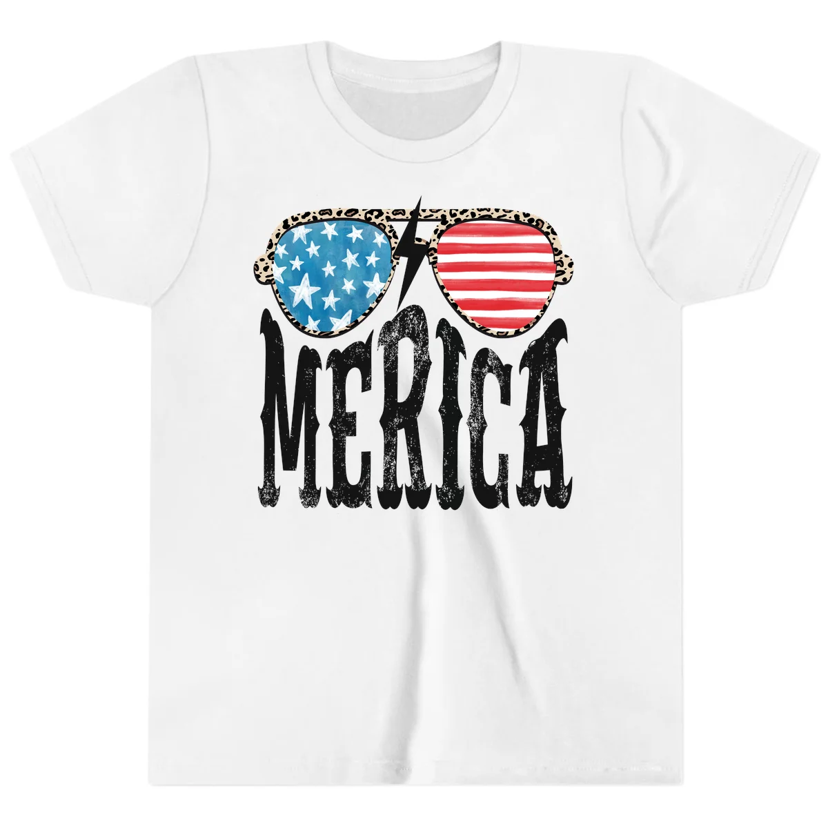Patriotic Leopard Print Sunglasses Merica Youth T-Shirt in White