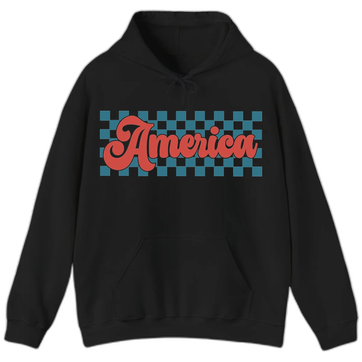 Retro America Checkerboard Hoodie in Black