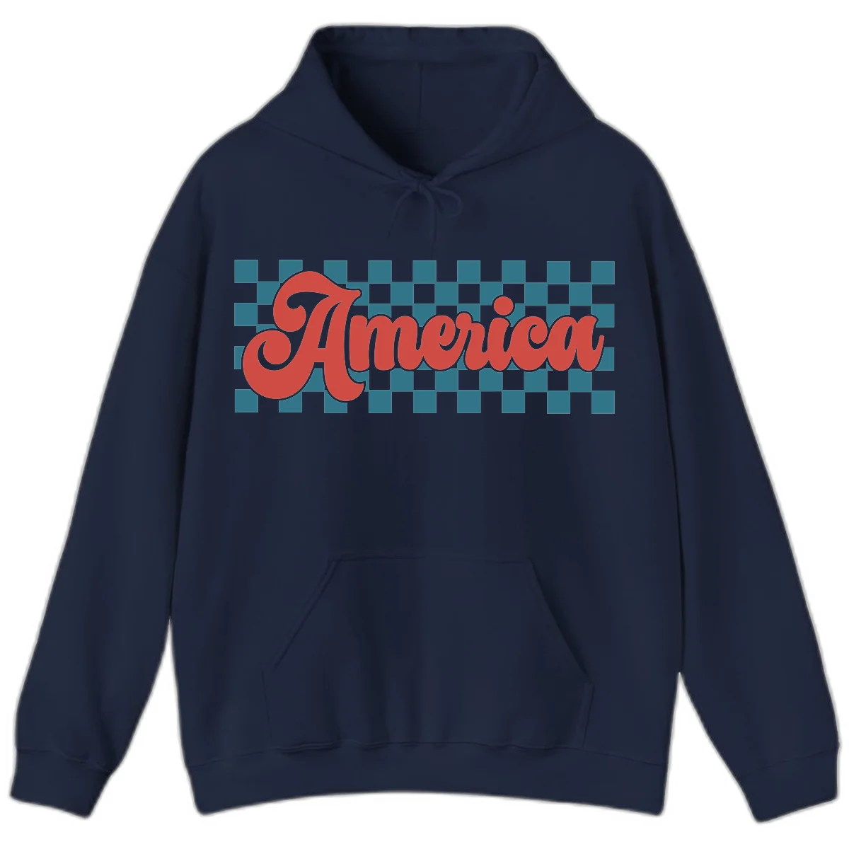 Retro America Checkerboard Hoodie in Navy
