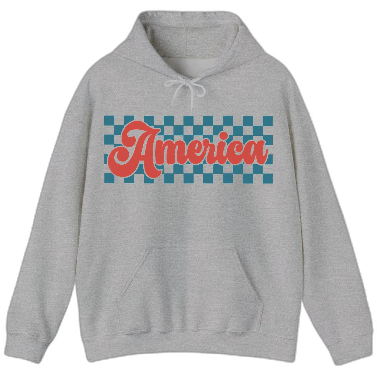 Retro America Checkerboard Hoodie in Sport Grey