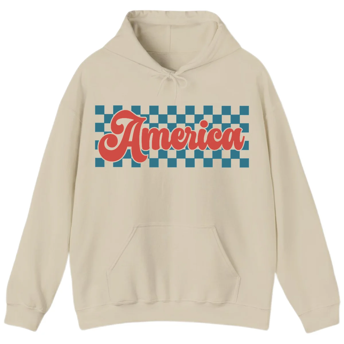 Retro America Checkerboard Hoodie in Sand