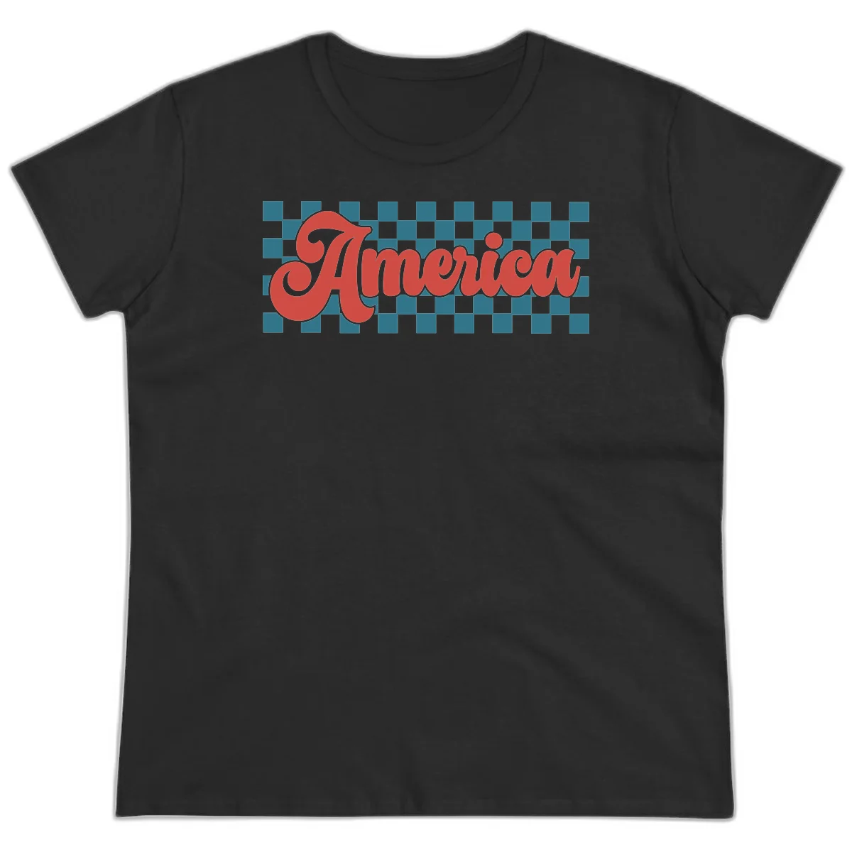 Retro America Checkerboard Ladies Tee in Black