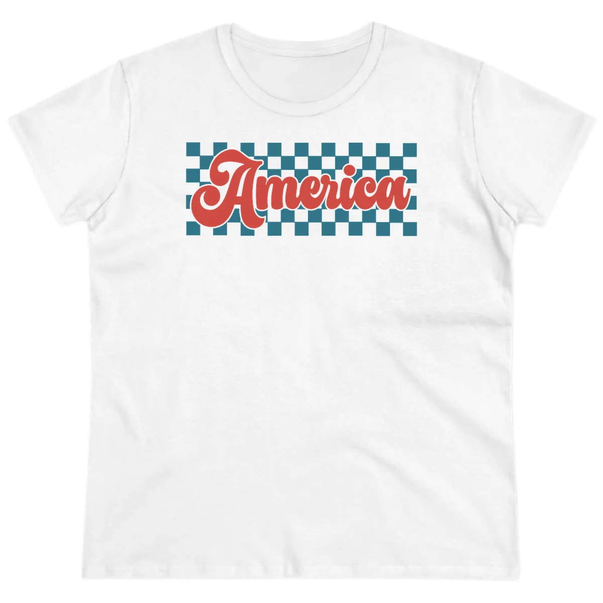 Retro America Checkerboard Ladies Tee in White