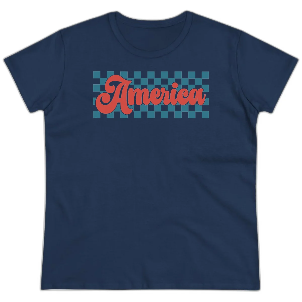 Retro America Checkerboard Ladies Tee in Navy