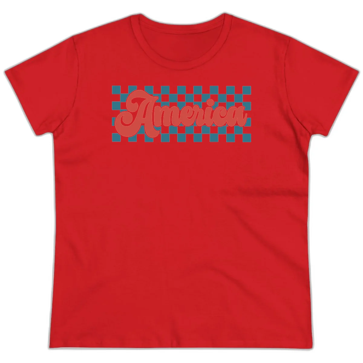 Retro America Checkerboard Ladies Tee in Red