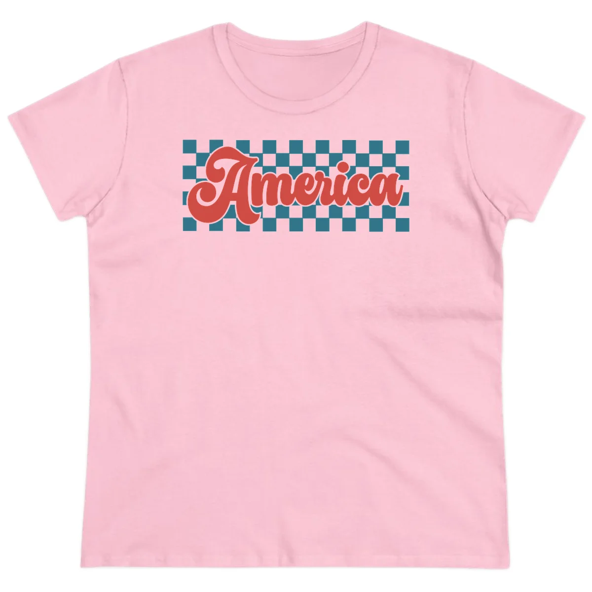 Retro America Checkerboard Ladies Tee in Light Pink