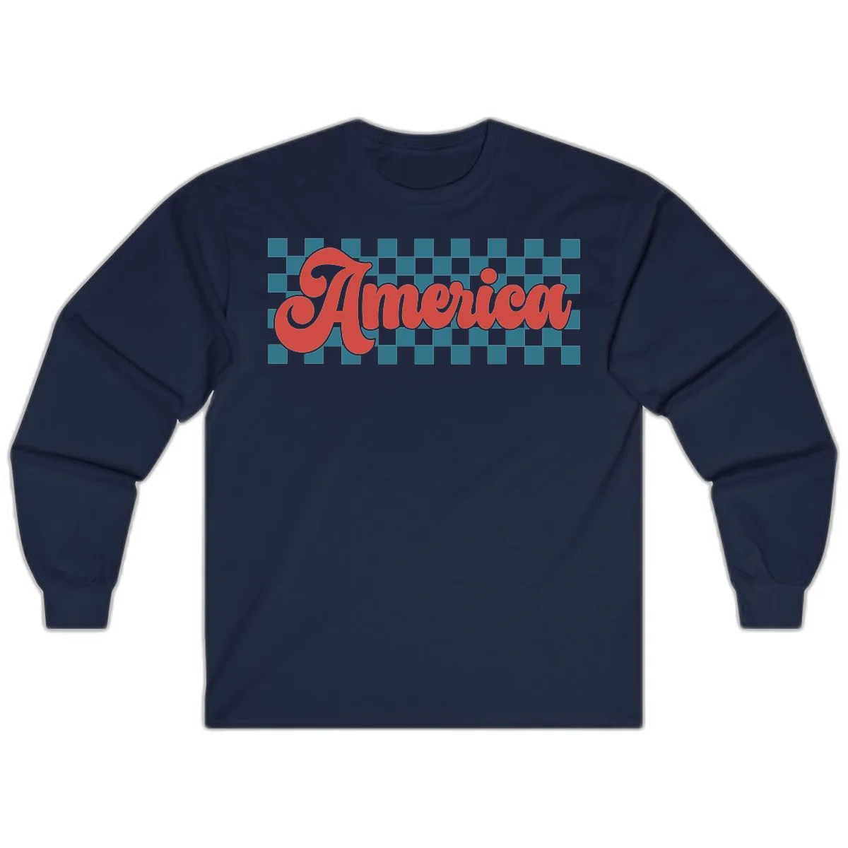 Retro America Checkerboard Long Sleeve in Navy