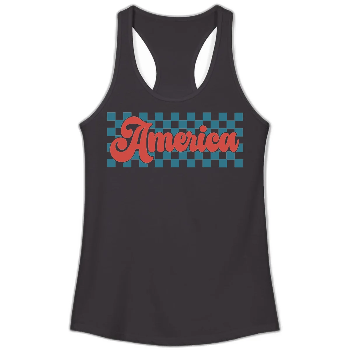 Retro America Checkerboard Ladies Tank in Black
