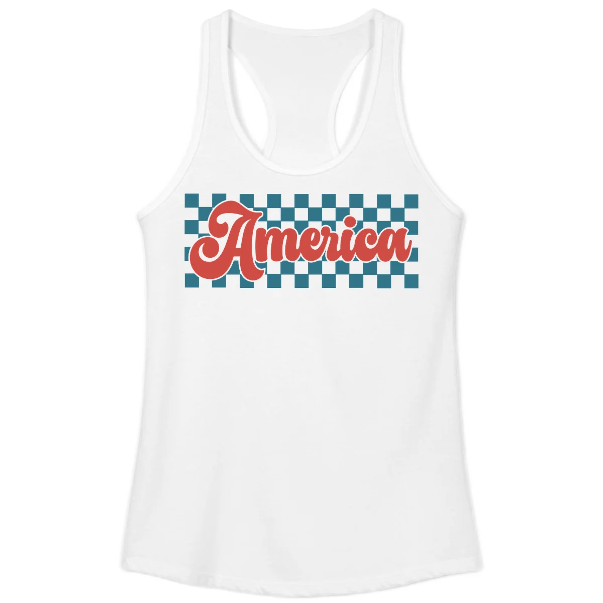 Retro America Checkerboard Ladies Tank in White