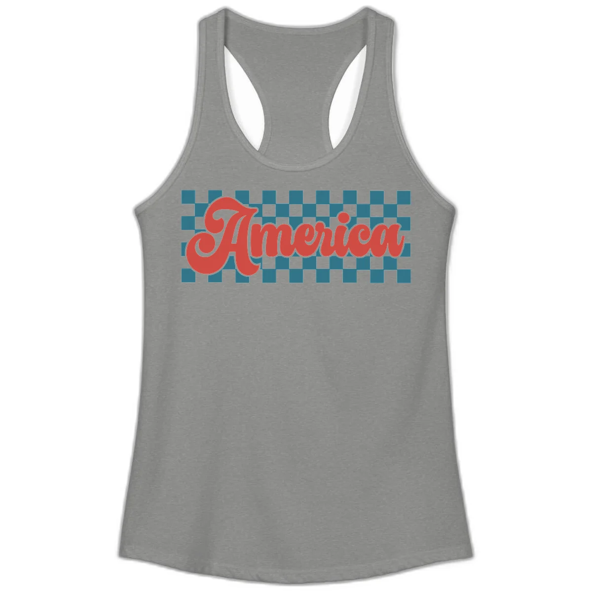 Retro America Checkerboard Ladies Tank in Heather Grey