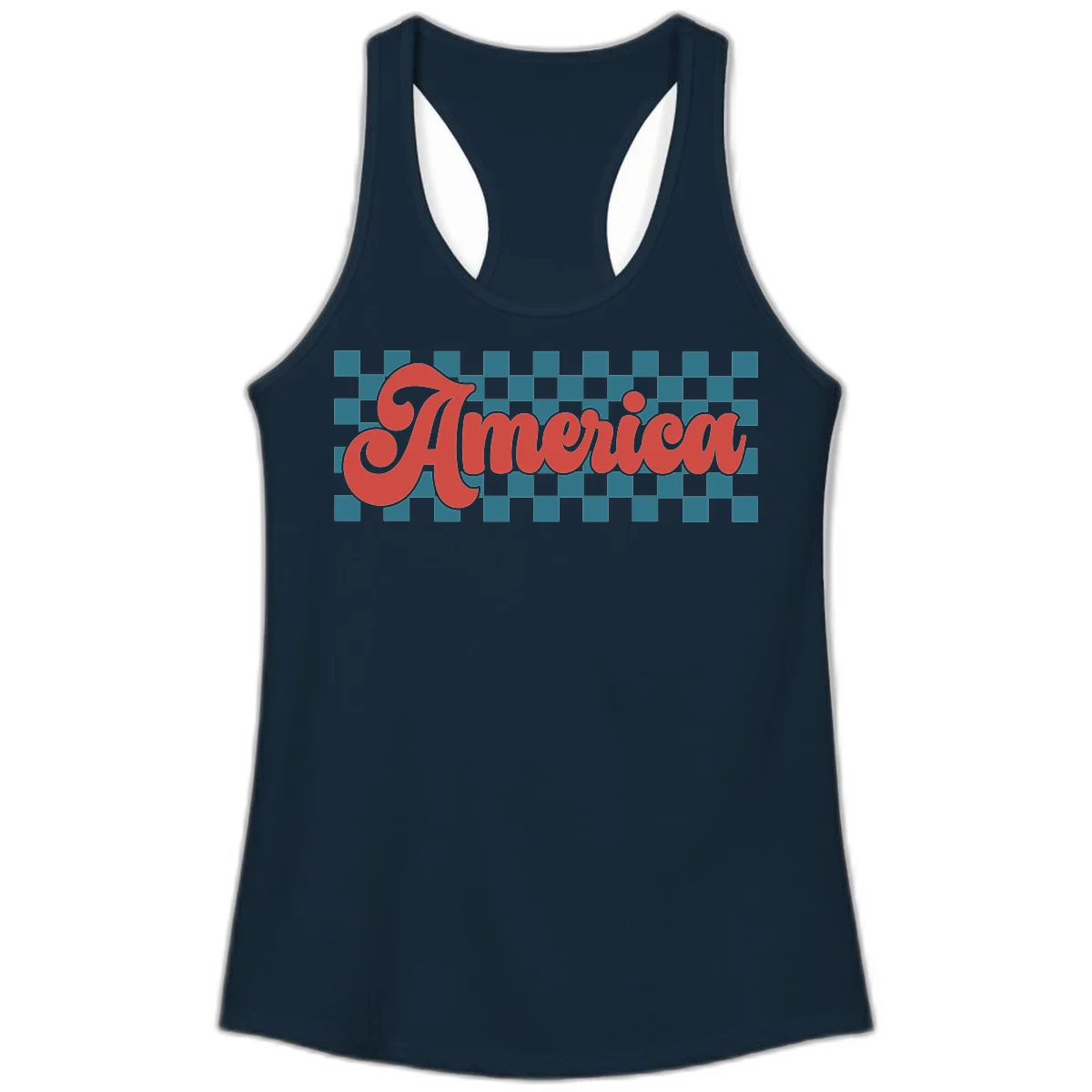 Retro America Checkerboard Ladies Tank in Solid Midnight Navy