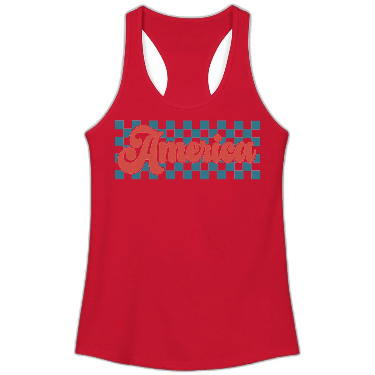 Retro America Checkerboard Ladies Tank in Solid Red