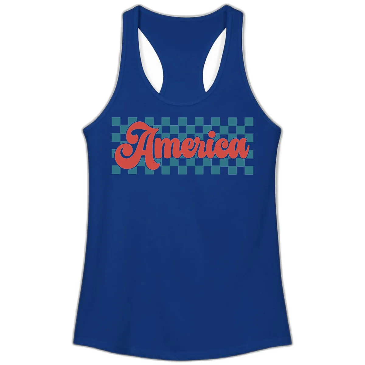 Retro America Checkerboard Ladies Tank in Solid Royal